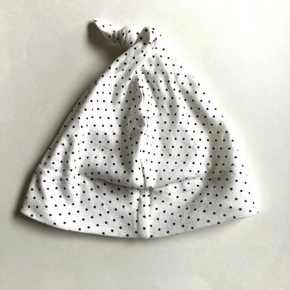 Hanna Andersson Polka Dot Knit Gnome Cap - White Black - Small 1-3Y